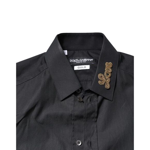 Dolce & Gabbana Black Love Embroidery GOLD Formal Dress Men's Shirt